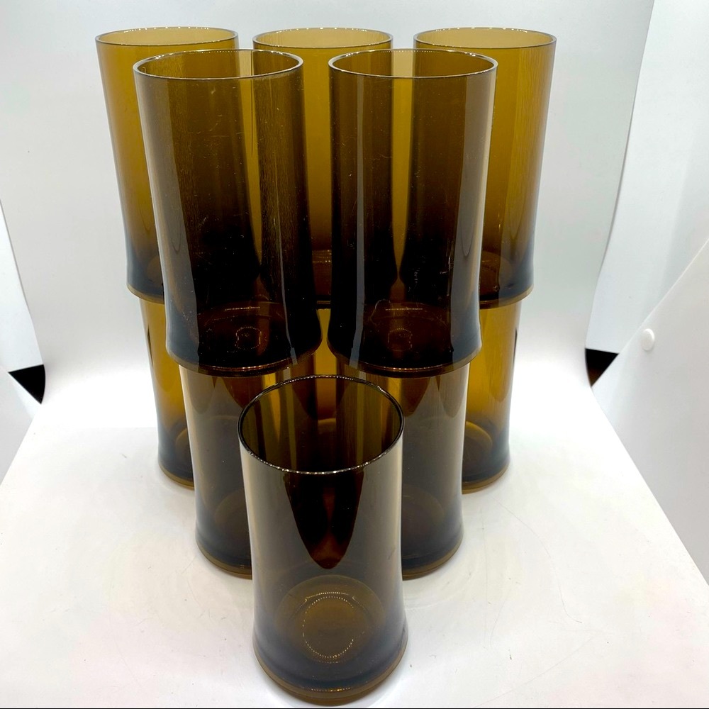 Vintage 70s Mod Brown Drinking Glasses Plastic Pool Barbecue Picnic - Set of 11